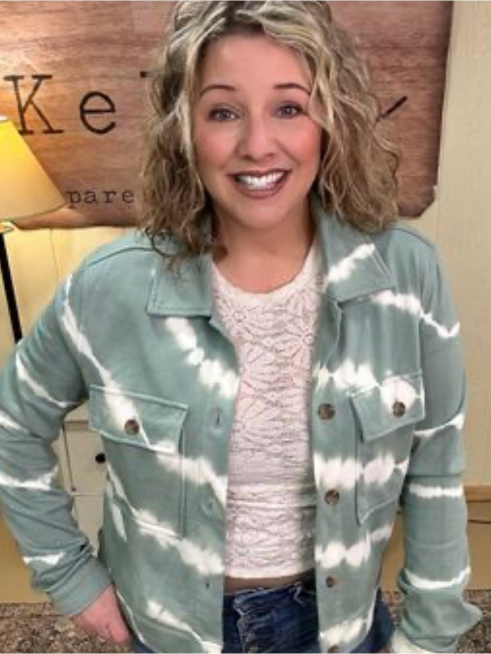 Umgee Sage & White Tie-Dye Shacket xl nwt